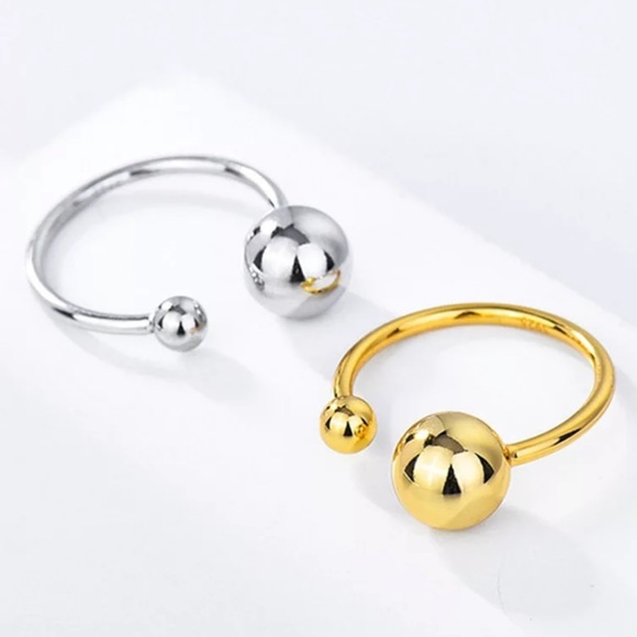 GOLD BIG SMALL BALL 925 STERLING SILVER ADJUSTABLE RING, CUTE RING, SHINY RING - Picture 4 of 4